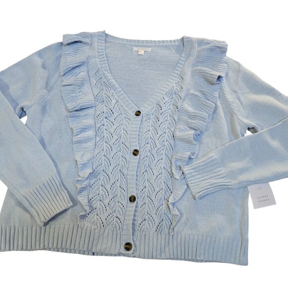 Women's LC Lauren Conrad Ruffle Pointelle Cardigan Blue NWT XXL - Picture 4 of 7